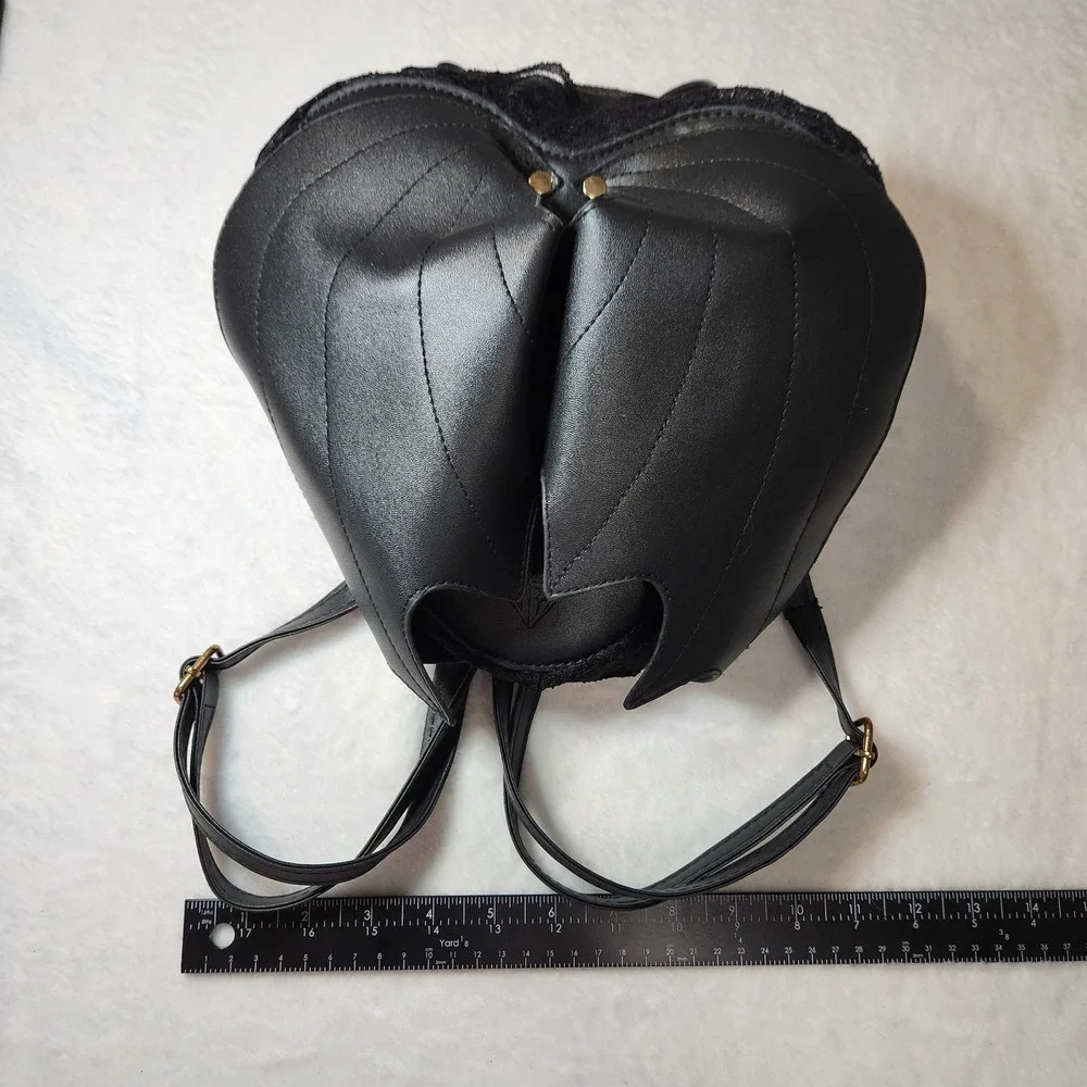 Black Heart Bat Wing Gothic Lace Backpack Faux Leather Alt Dark Academia Gold